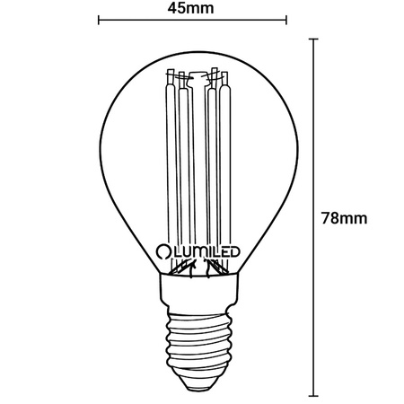 6x LED žiarovka E14 guľka P45 7W = 60W 806lm 3000K teplá biela 360° FILAMENT LUMILED