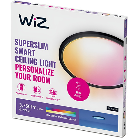 Plafond LED stropné svietidlo 32W 3750lm 2700-6500K RGB + TW 54,5cm čierne okrúhle Smart SMART WiFi Bluetooth App Superslim WiZ