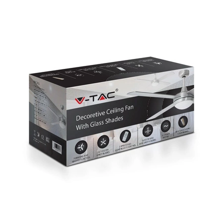 Stropný ventilátor 35 W so svetelným zdrojom 2xE27 a diaľkovým ovládaním 4 ramená Strieborný 130 cm VT-6054-4 V-TAC