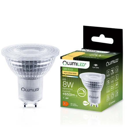 10x LED GU10 reflektor PAR16 8W = 80W 650lm 3000K teplý 36° stmívatelný LUMILED
