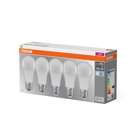 5x LED žiarovka A60 E27 13W = 100W 1521lm 4000K neutrálna biela 180° BASE Osram
