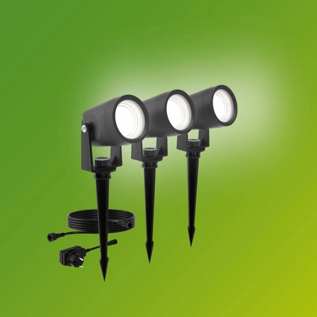 3x LED reflektorová záhradná lampa 1,5W 180lm 2700K čierna Reuel Ultra Efficient Philips