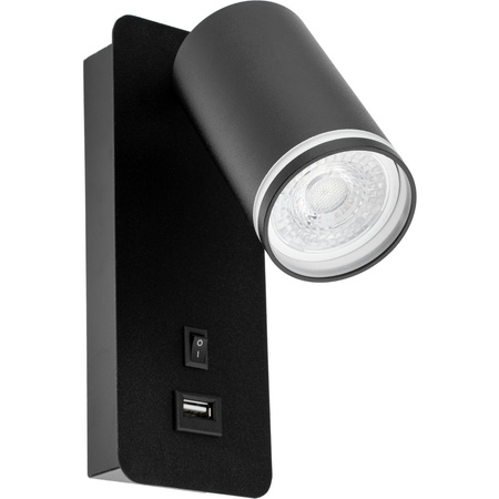 Nástenná povrchová lampa na čítanie GU10 USB Black Matte Ring Masterled