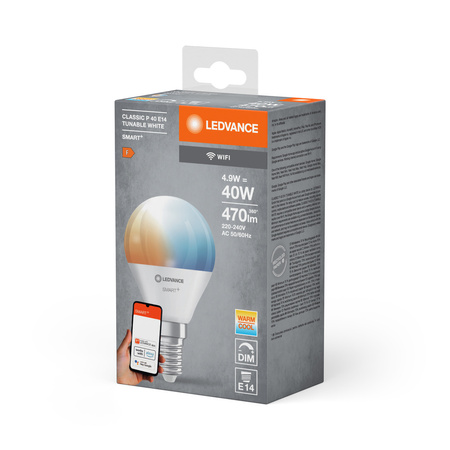 LED žiarovka E14 4,9W = 40W 470lm CCT Stmievateľná SMART+ WiFi Mini žiarovka Ledvance