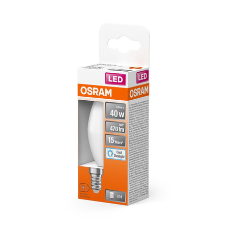 LED žiarovka B37 sviečka E14 4,9W = 40W 470lm 6500K studená biela 180° STAR CLASSIC Osram
