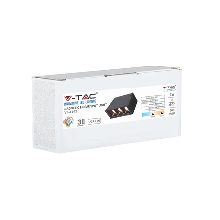 LED reflektor 3x1W 3000K čierny SMD magnetický systém IP20 24V VT-4143 V-TAC