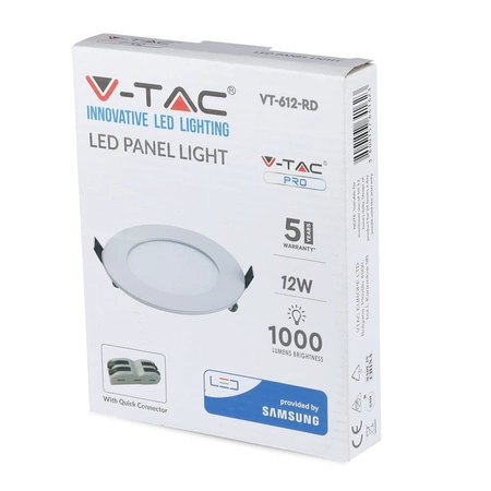 LED panel na zapustenú montáž 12W 6400K PREMIUM Round SAMSUNG CHIP FLICKER FREE VT-612RD V-TAC