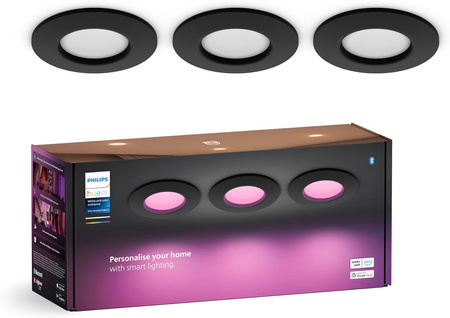 3x LED panel zapustený do podhľadu 8,3 W 1000 lm IP44 Biela a farebná atmosféra RGB + TW Black Smart SMART Zigbee Bluetooth Slim Downlights Philips HUE