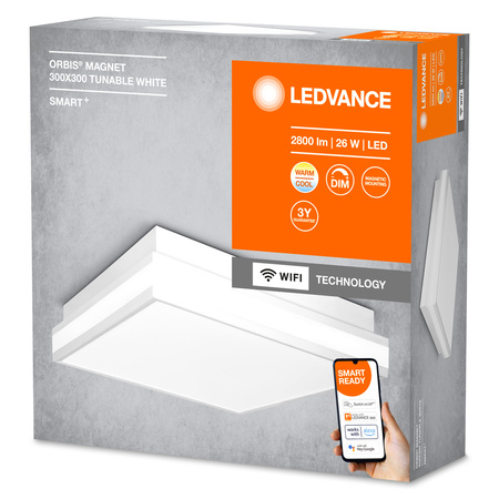 Plafond LED stropné svietidlo Povrchová montáž 26W 2000lm CCT Stmievateľné štvorcové biele SMART+ WiFi Magnet Ledvance