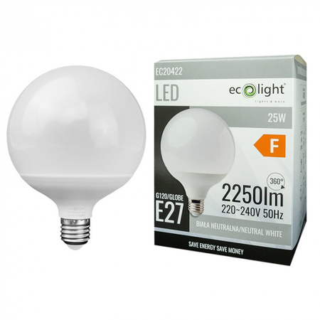 LED žiarovka Sphere G120 E27 25W 2250lm 4000K neutrálna biela Ecolight