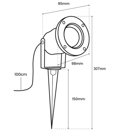 Záhradné svietidlo LED GU10 IP65 WATERPROOFED čierne s 1m káblom HORTI LUMILED
