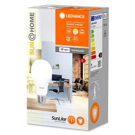 LED žiarovka E27 9W = 40W 750lm CCT Stmievateľná SMART+ WiFi Sun@Home Ledvance