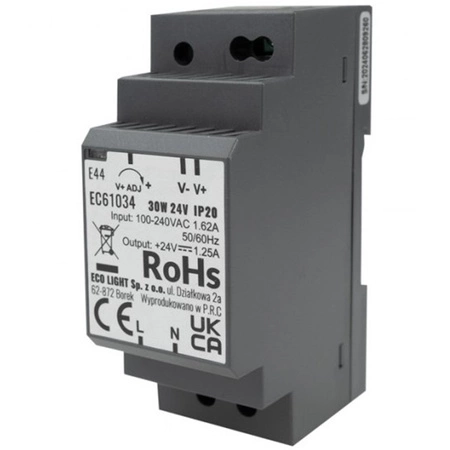 Napájací zdroj na DIN lištu pre LED pásky 30W 24V 1,25A IP20 PREMIUM Ecolight