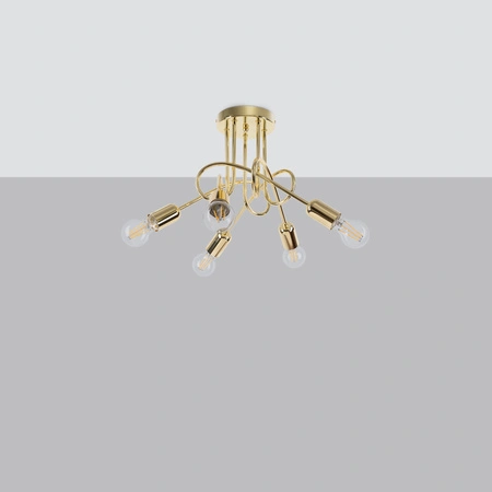 Sufit Lamp Surface-mounted Hanging 5x E27 Luster Irregular Gold Gloss Industrial Full Sollux