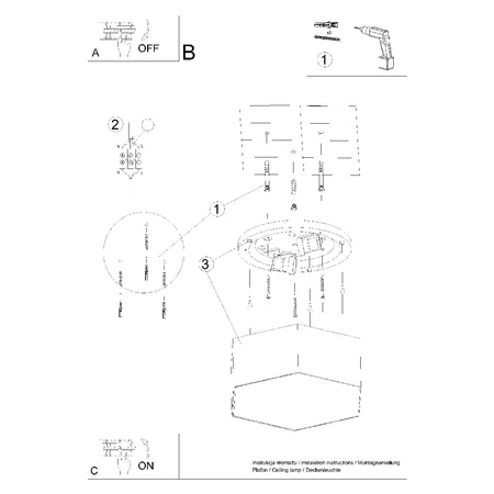 Stropné svietidlo na povrchovú montáž 2x E27 Plafond Polygonal Black Modern Sunde Sollux