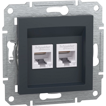 Dvojitá počítačová zásuvka 2x RJ45 cat. 6 UTP bez rámčeka Asfora IP20 antracitová