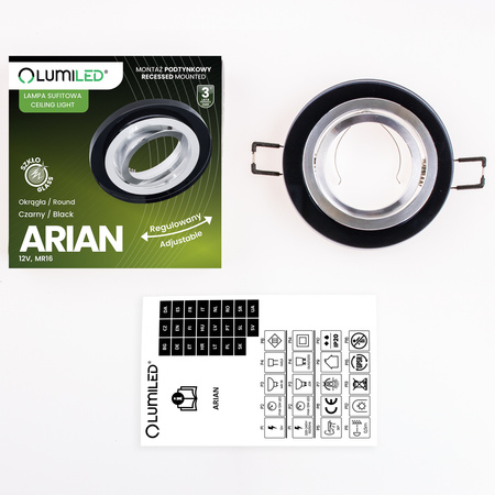 ARIAN MR16 GU10 LUMILED Stropné sklenené halogénové svietidlo Kruhové pohyblivé čierne