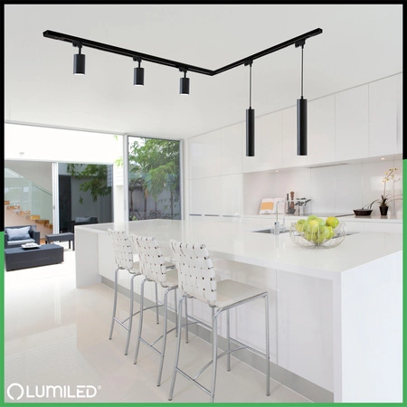 Sada osvetľovacích líšt 3 m + 5x GU10 Busbar Spotlight + uhlový spínač čierna LUMILED