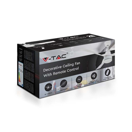 Stropný ventilátor 65W S diaľkovým ovládaním 3 ramená Biely 130 cm VT-6552-3 V-TAC