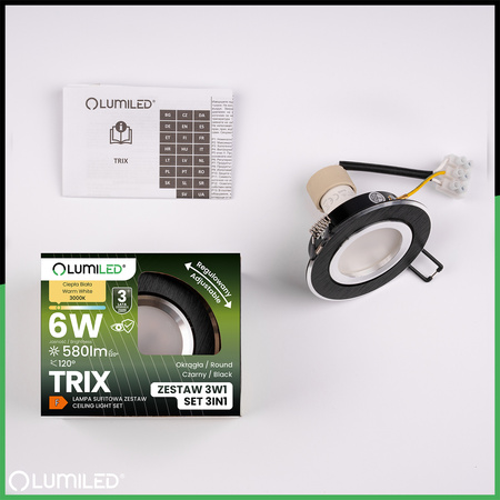 TRIX 3v1 GU10 6W 3000K Black LUMILED kruhové halogénové svietidlo na zapustenie
