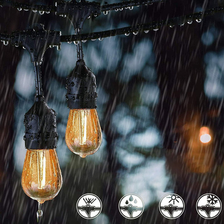 Záhradná vonkajšia svetelná reťaz Girland 20m 20x žiarovky E27 SMOKEY 6W 2200K MALUS Lumiled