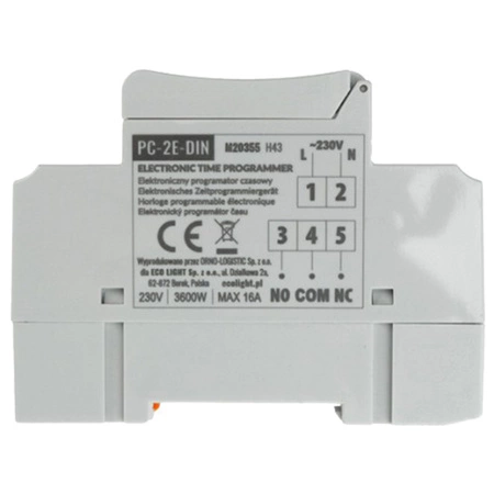 Časovač zapnutia/vypnutia LCD Digitálny plán 7 dní PC-2E-DIN Ecolight