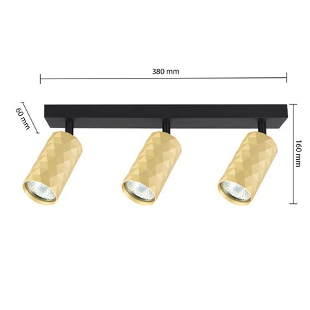 Bodové halogénové stropné svietidlo Tuba Reflector 3x GU10 Moving Black Gold Glamour Masterled