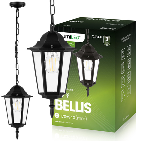Vonkajšia závesná záhradná lampa E27 LATARNIA Black BELLIS LUMILED