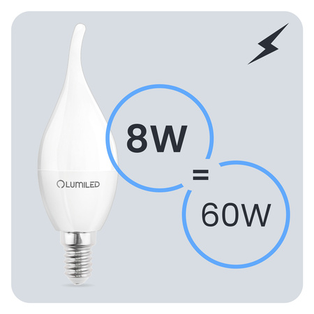 LED žiarovka E14 sviečka BA35 8W = 60W 806lm 4000K neutrálna biela 180° LUMILED