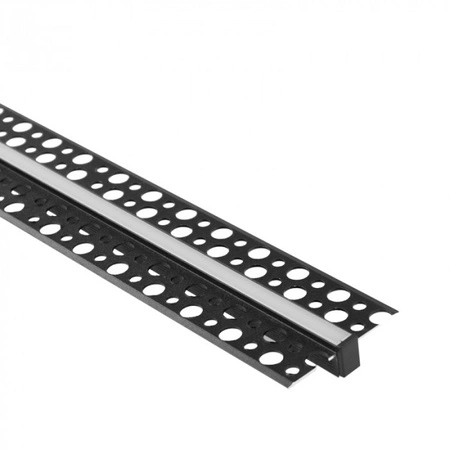 Hliníkový LED profil pre sadrokartón REGIPS Zapustená zapustená montáž Čierna 2 m s matným difúzorom pre LED pásy + krytky Ecolight GPW series