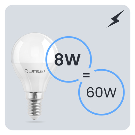 LED žiarovka E14 guľka P45 8W = 60W 806lm 4000K neutrálna biela 180° LUMILED