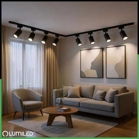 Sada osvetľovacích prípojníc 2 m + 6x RITI GU10 čierna LUMILED reflektor