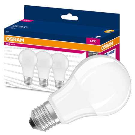 3x LED žiarovka A60 E27 8W = 60W 806lm 6500K studená biela 150° VALUE CLASSIC Osram