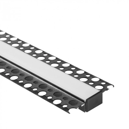 Hliníkový LED profil pre sadrokartón REGIPS široký pod omietku čierny 2m s mliečnym tienidlom pre LED pásy + krytky Ecolight GPS series