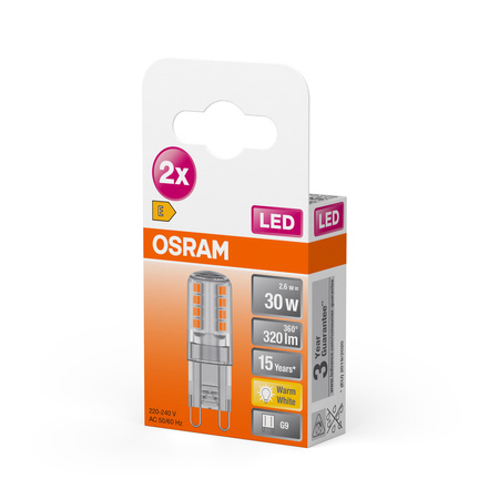 2x LED žiarovka G9 2,6W = 30W 320lm 2700K teplá biela 300° LED PIN Osram