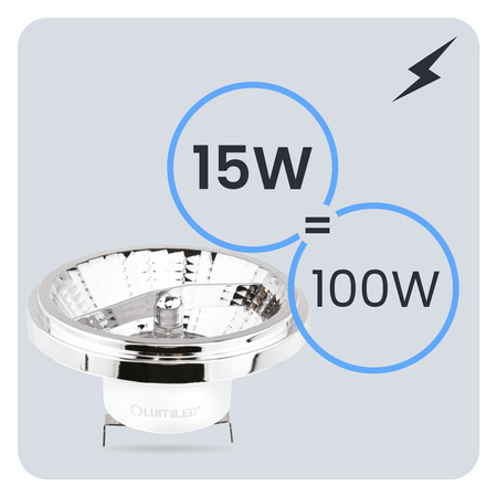 10x LED žiarovka AR111 G53 15W = 100W 1521lm 4000K 12V neutrálna biela 24° Silver LUMILED