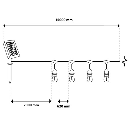 Solárna záhradná girlanda 22x LED dekoratívne žiarovky 15m + PILOT IP65 2700K Warm SOLLIS LUMILED