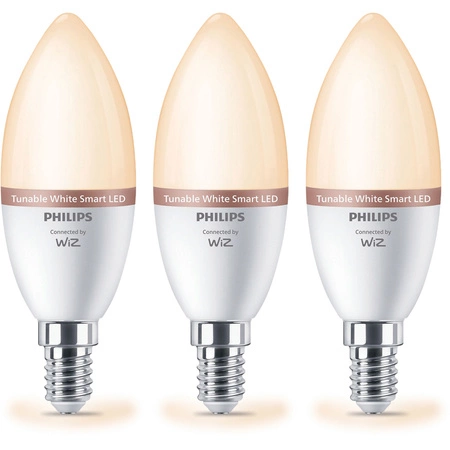 3x LED žiarovka E14 sviečka C37 4,9W = 40W 470lm 2700-6500K TW Smart SMART WiFi Bluetooth App WiZ Philips