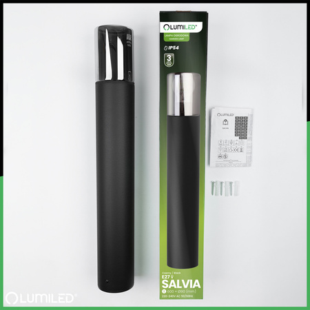 Vonkajšie stojace stĺpy Záhradné svietidlo pre žiarovku E27 Čierne sklo IP54 60 cm SALVIA LUMILED