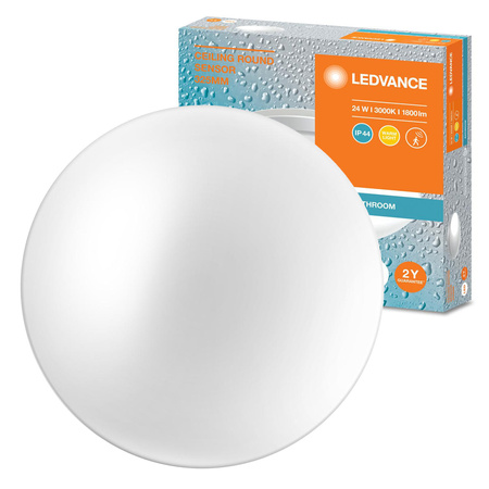 LED stropný plafón 24W 1800lm 3000K, teplá biela IP44 biely so zvukovým senzorom Stropný Ledvance