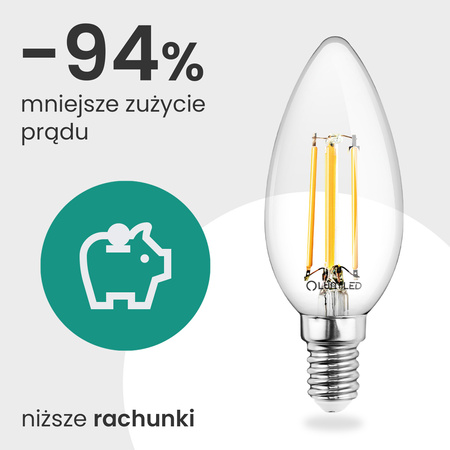 LED žiarovka E14 sviečka B35 2,2W 470lm = 40W 4000K neutrálna biela 360° vlákno CLASS A LUMILED