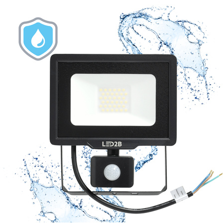 LED reflektor vonkajší záhradný 30W 2550lm 4000K neutrálna biela 120° so senzorom pohybu a súmraku IP65 čierny MHC Kobi