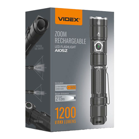 LED dobíjacia ručná baterka 10W 1200lm Zoom 6 režimov USB-C IP44 Videx