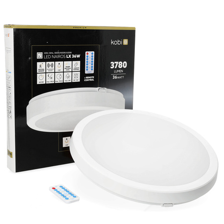 LED stropné svietidlo do kúpeľne Povrchová montáž 36W 3780lm 4000K 120°pohybovým a súmrakovým senzorom Biela IP65 Nairos Kobi