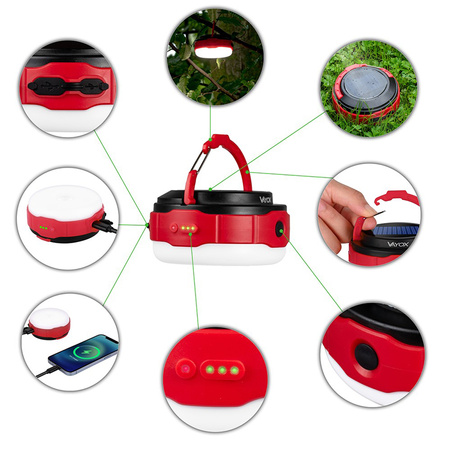 Nabíjateľná LED kempingová baterka 500lm 3000K-6500K Solárna USB-C Powerbank VA0100 VAYOX