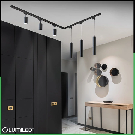 Sada osvetľovacích líšt 3 m + 6x GU10 Busbar Spotlight + uhlový spínač čierna LUMILED