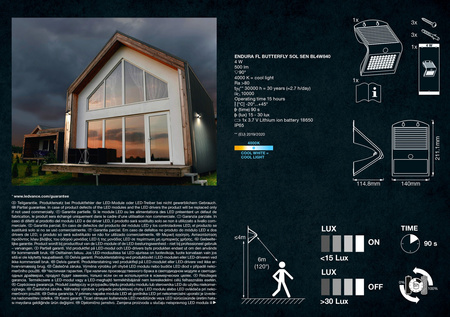 LED solárna záhradná vonkajšia nástenná lampa 4W 500lm 4000K IP65 čierna so senzorom pohybu a súmraku Endura Ledvance