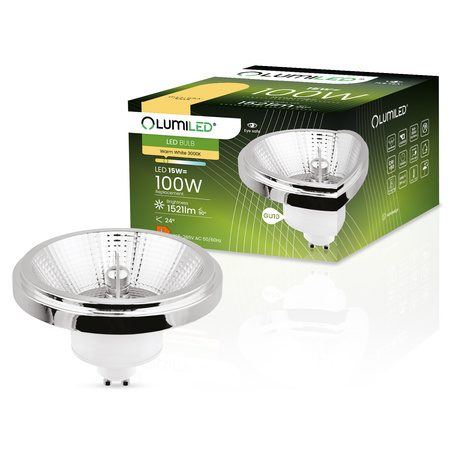 10x LED žiarovka ES111 GU10 15W = 100W 1521lm 3000K, teplá biela 24° Silver LUMILED