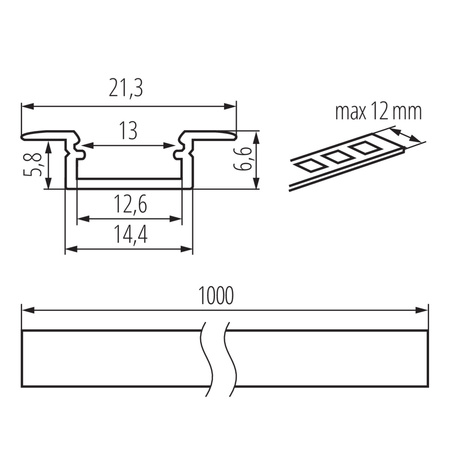 Hliníkový profil pre LED pásik biely 1m PROFILO Kanlux 10ks.