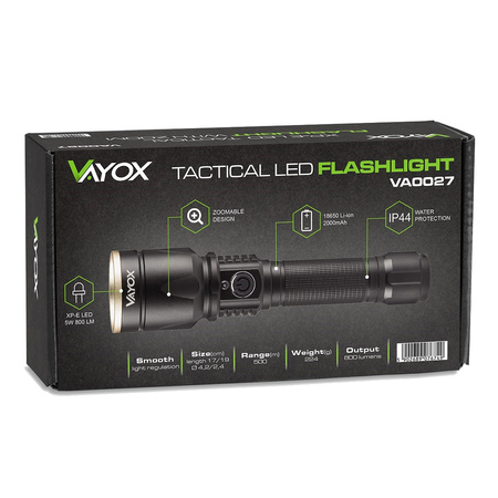 Taktická baterka XP-E LED 800 LM USB ZOOM dobíjateľné ručné svetlo VA0027 VAYOX